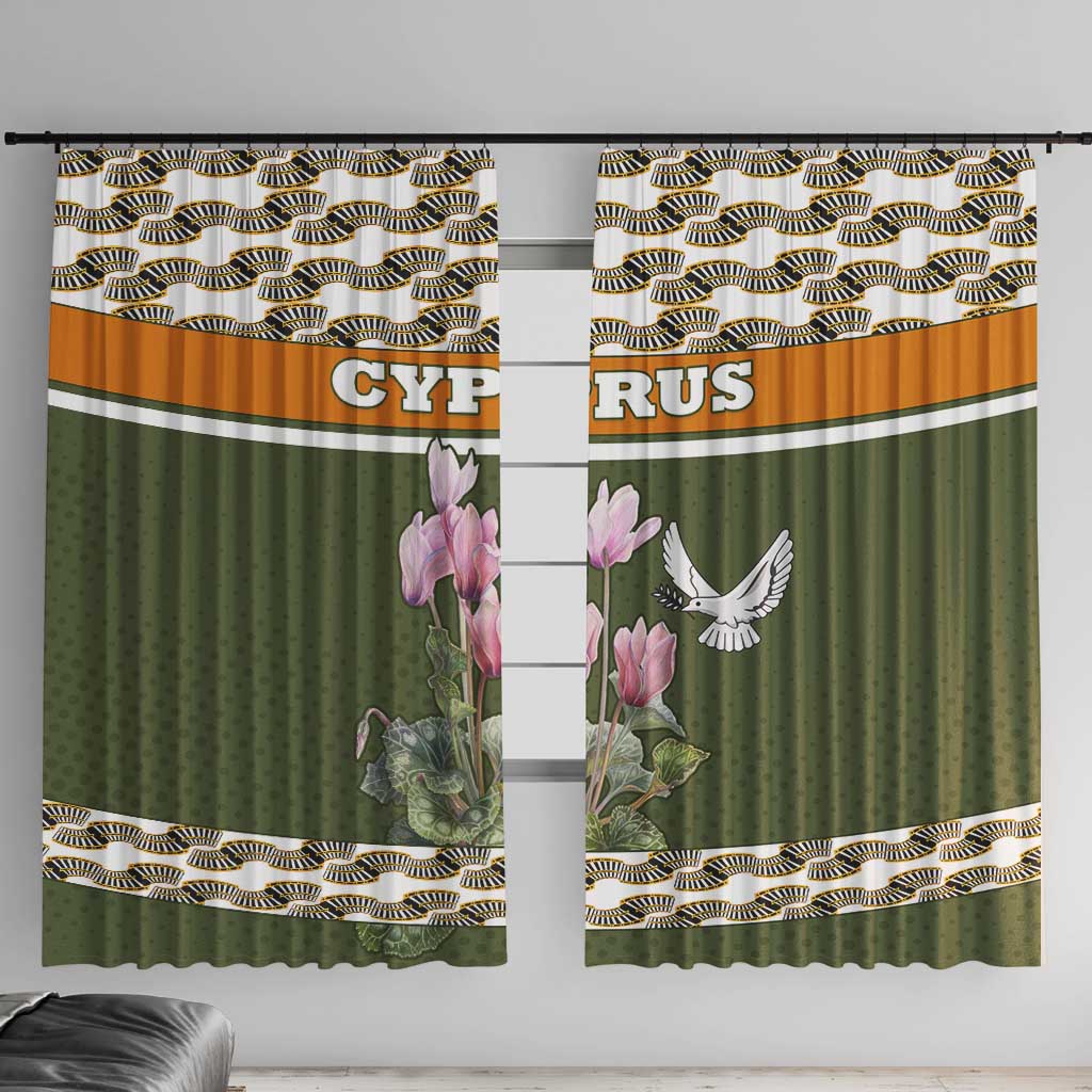 Cyprus Window Curtain with Cyclamen Flower Illustration Design and National Emblem - Wonder Print Shop
