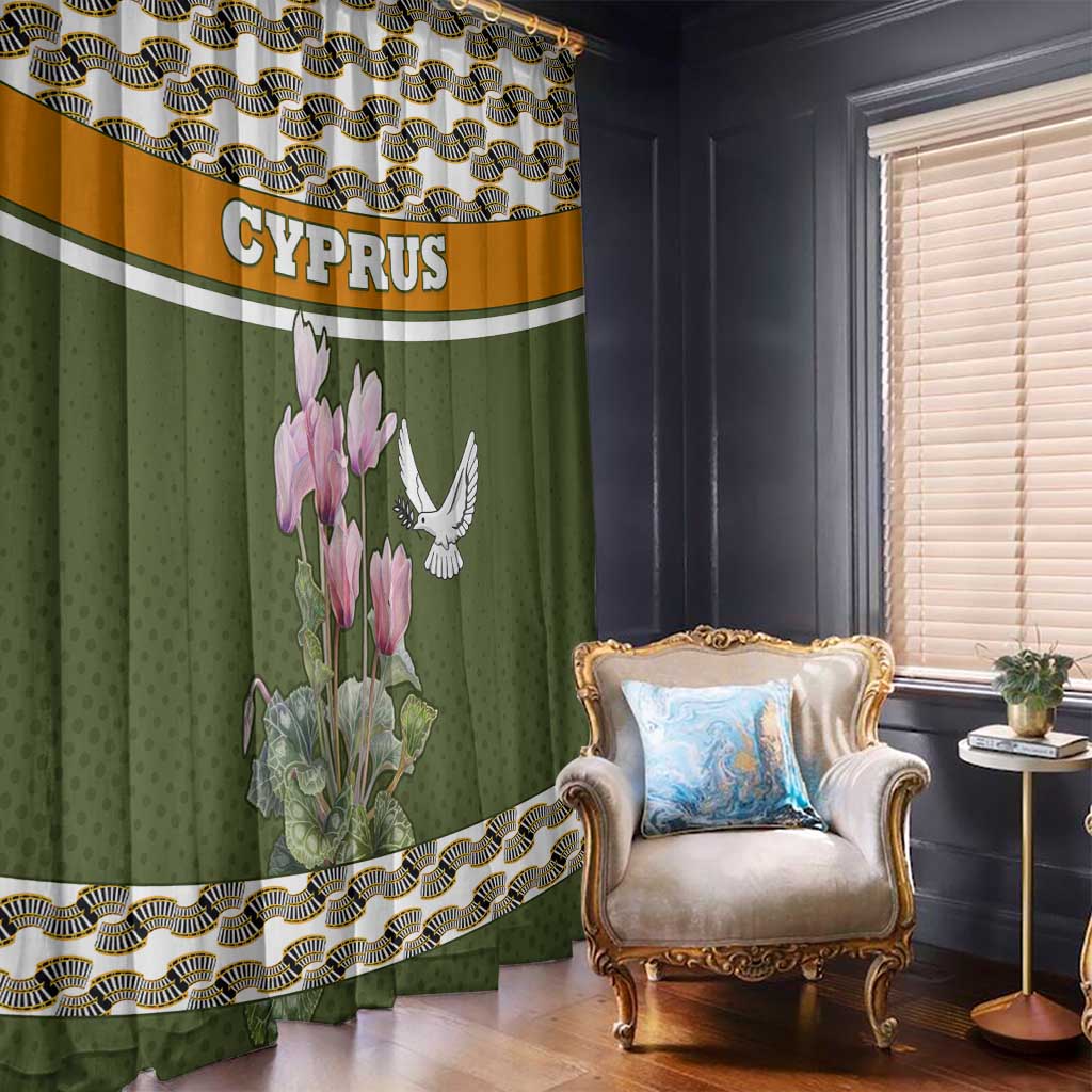Cyprus Window Curtain with Cyclamen Flower Illustration Design and National Emblem - Wonder Print Shop