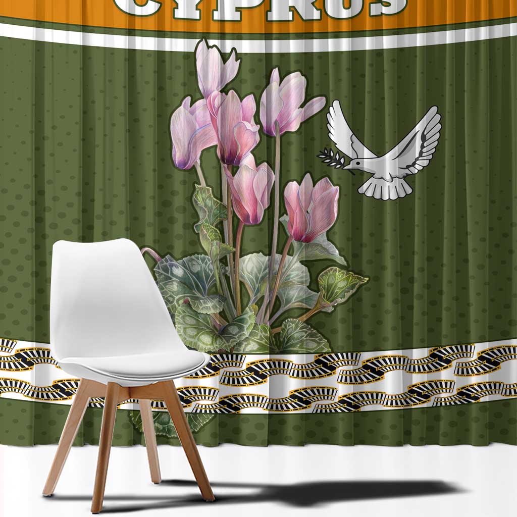 Cyprus Window Curtain with Cyclamen Flower Illustration Design and National Emblem - Wonder Print Shop