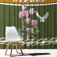 Cyprus Window Curtain with Cyclamen Flower Illustration Design and National Emblem - Wonder Print Shop