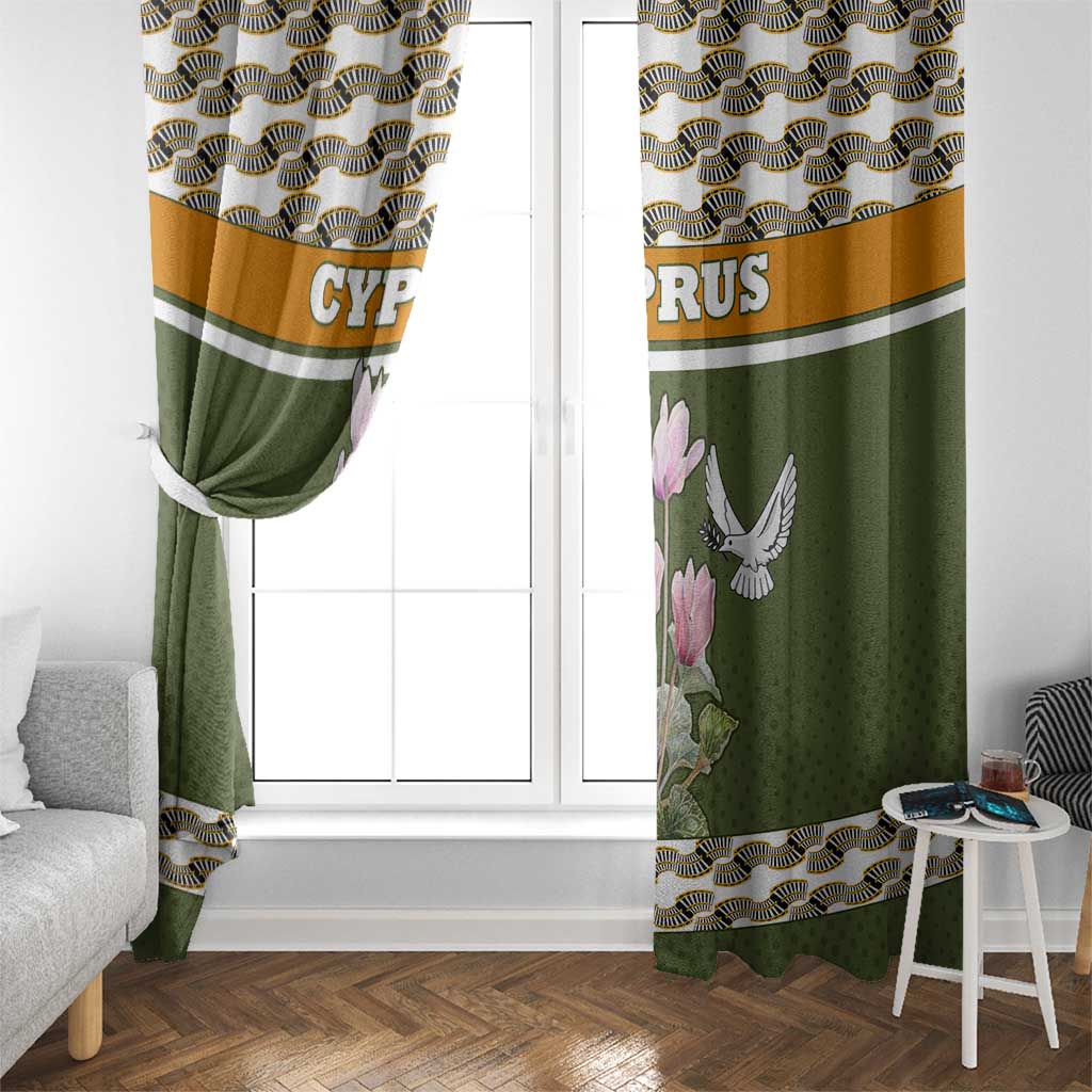 Cyprus Window Curtain with Cyclamen Flower Illustration Design and National Emblem - Wonder Print Shop