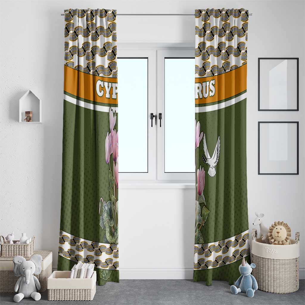 Cyprus Window Curtain with Cyclamen Flower Illustration Design and National Emblem - Wonder Print Shop