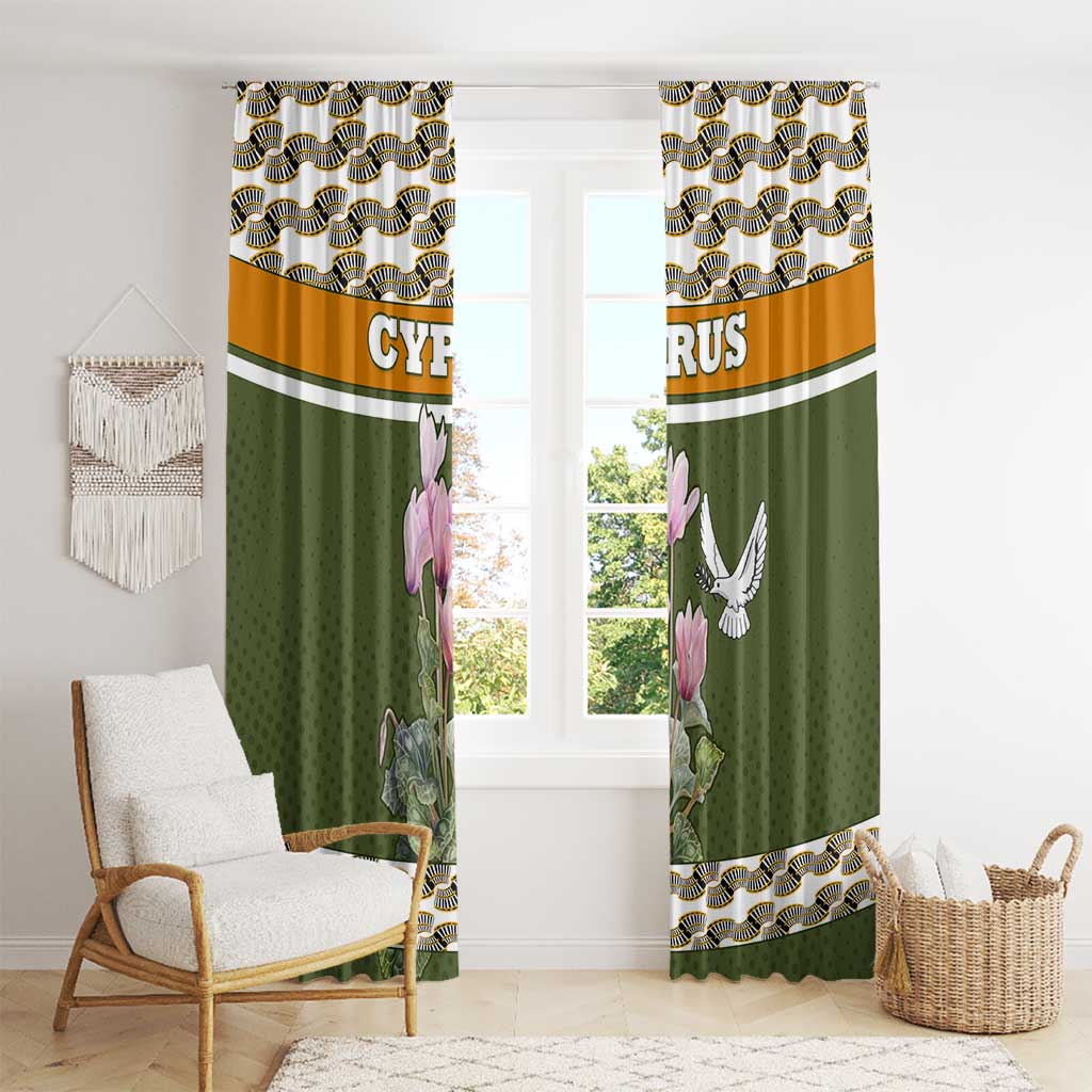 Cyprus Window Curtain with Cyclamen Flower Illustration Design and National Emblem - Wonder Print Shop