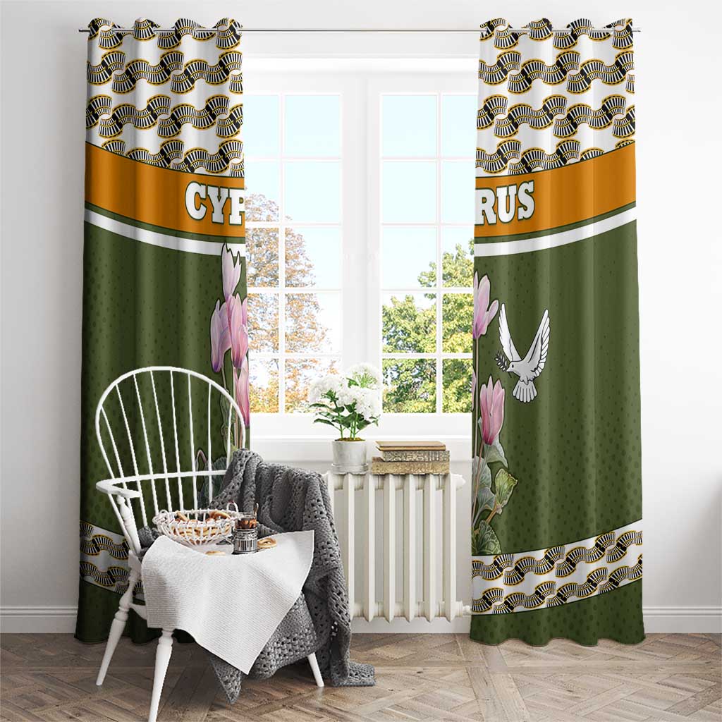 Cyprus Window Curtain with Cyclamen Flower Illustration Design and National Emblem - Wonder Print Shop