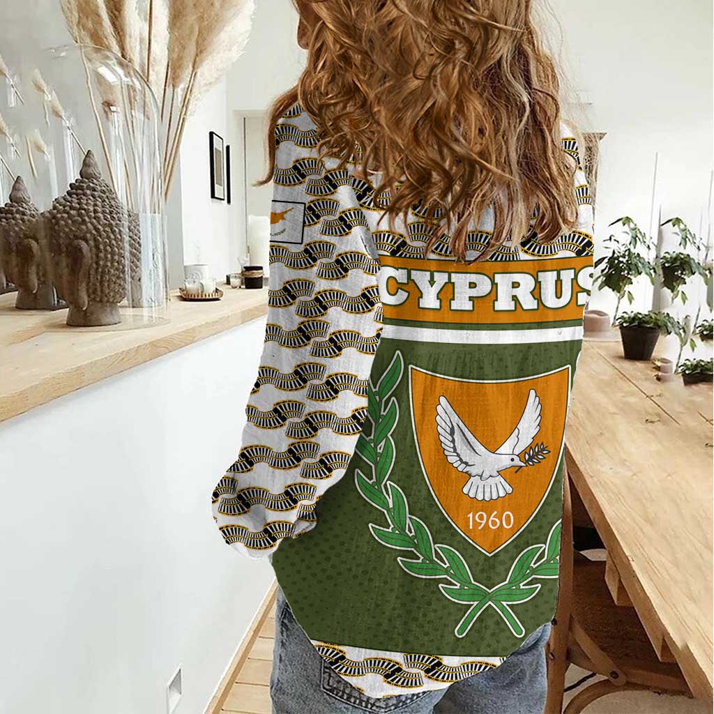 Cyprus Women Casual Shirt with Cyclamen Flower Illustration Design and National Emblem - Wonder Print Shop