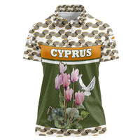 Cyprus Women Polo Shirt with Cyclamen Flower Illustration Design and National Emblem - Wonder Print Shop