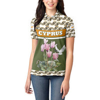 Cyprus Women Polo Shirt with Cyclamen Flower Illustration Design and National Emblem - Wonder Print Shop