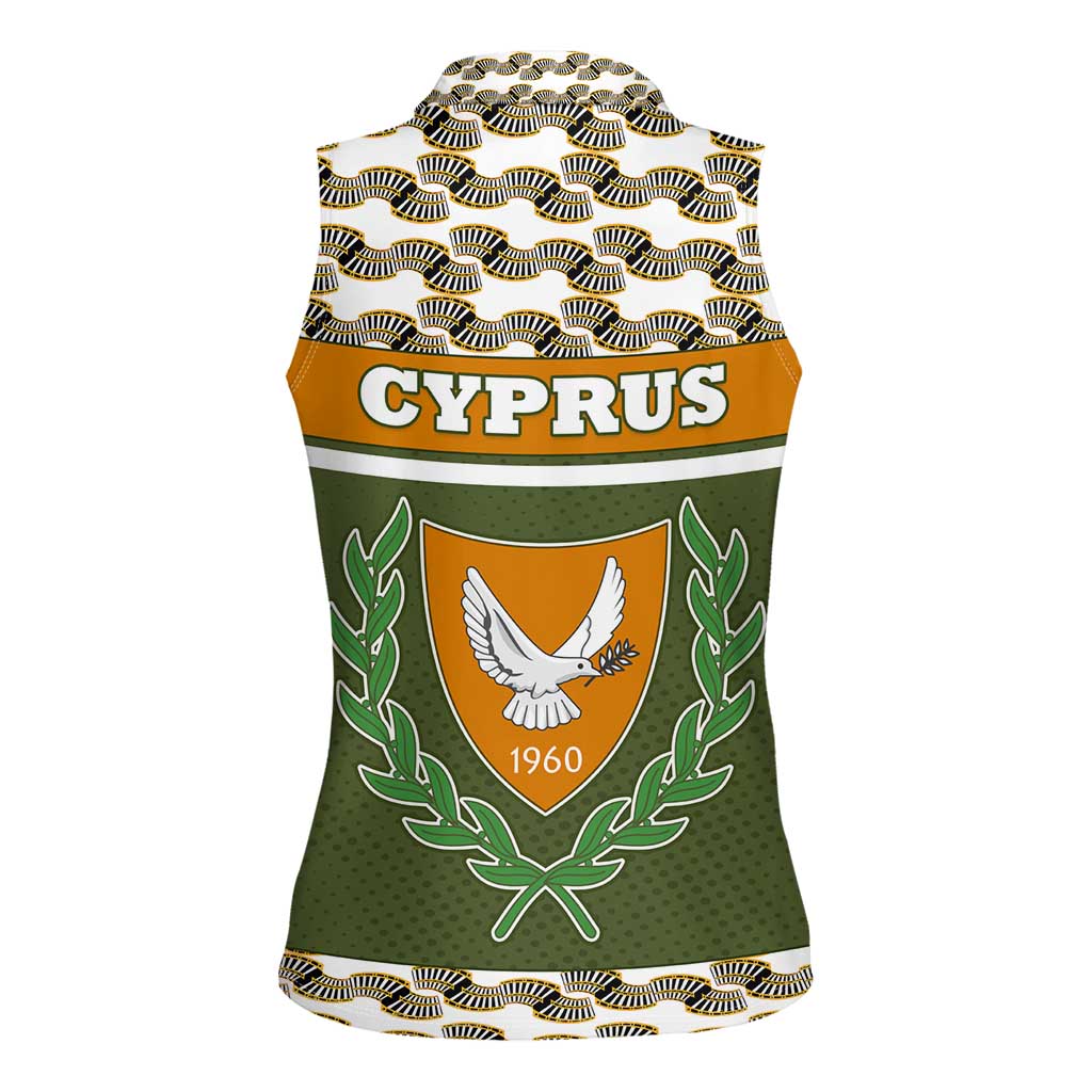 Cyprus Women Sleeveless Polo Shirt with Cyclamen Flower Illustration Design and National Emblem - Wonder Print Shop