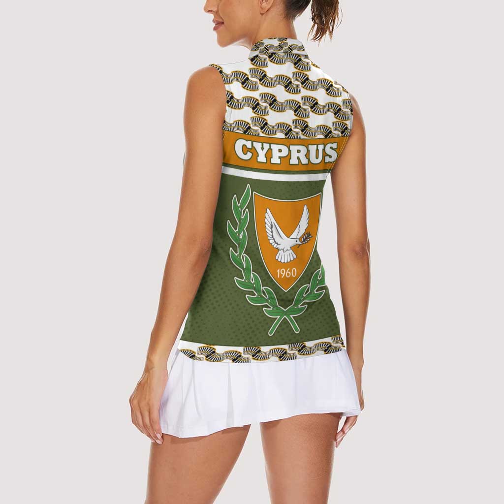 Cyprus Women Sleeveless Polo Shirt with Cyclamen Flower Illustration Design and National Emblem - Wonder Print Shop