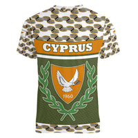 Cyprus Women V-Neck T-Shirt with Cyclamen Flower Illustration Design and National Emblem - Wonder Print Shop