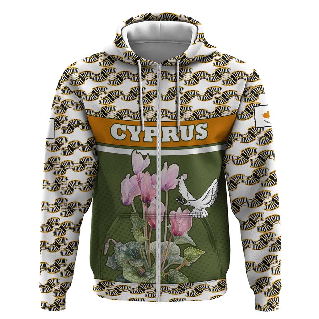 Cyprus Zip Hoodie with Cyclamen Flower Illustration Design and National Emblem - Wonder Print Shop