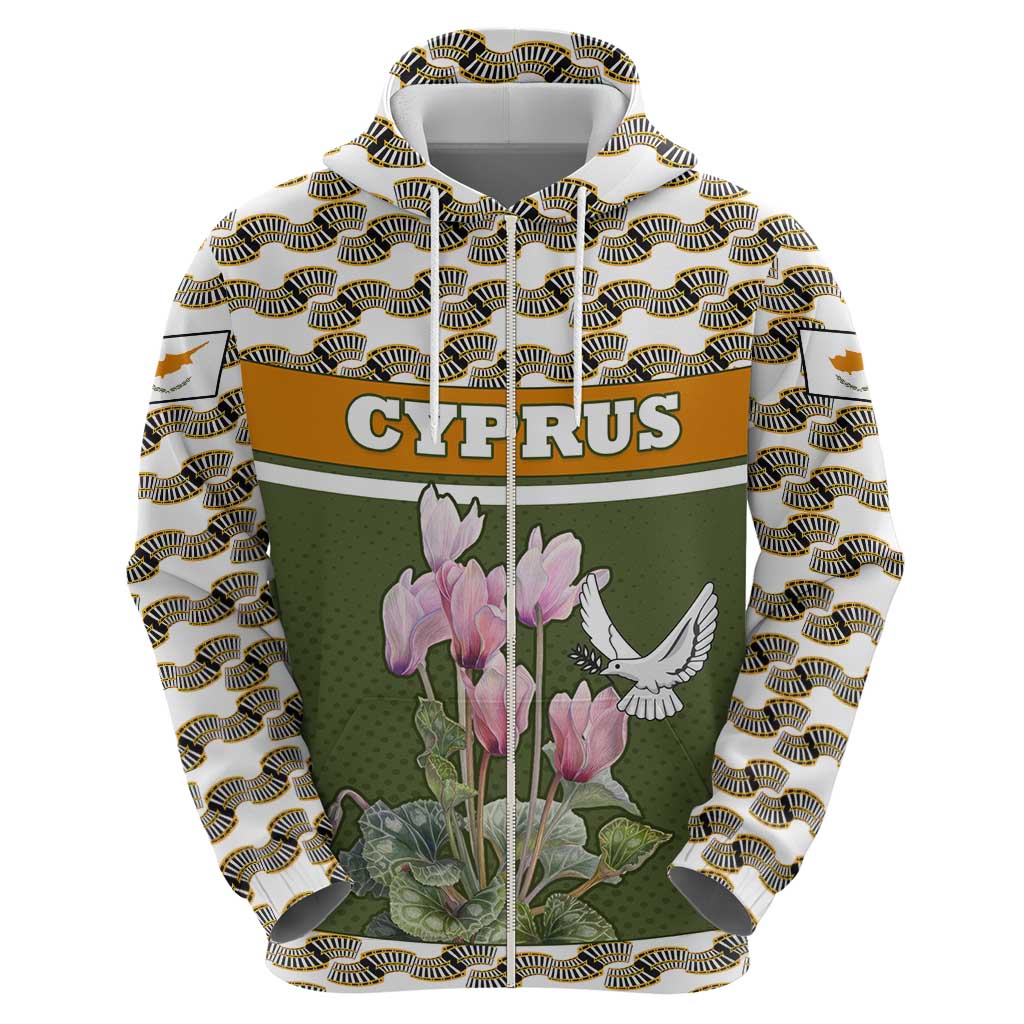 Cyprus Zip Hoodie with Cyclamen Flower Illustration Design and National Emblem - Wonder Print Shop