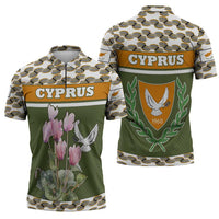 Cyprus Zipper Polo Shirt with Cyclamen Flower Illustration Design and National Emblem - Wonder Print Shop