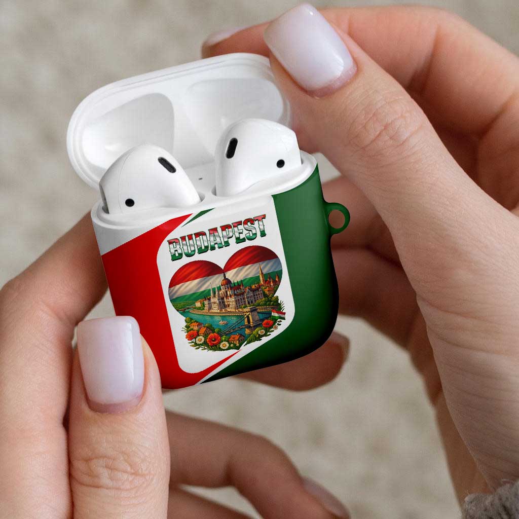 Hungary AirPods Case with Budapest Heart Illustration Design and Crown Emblem - Wonder Print Shop