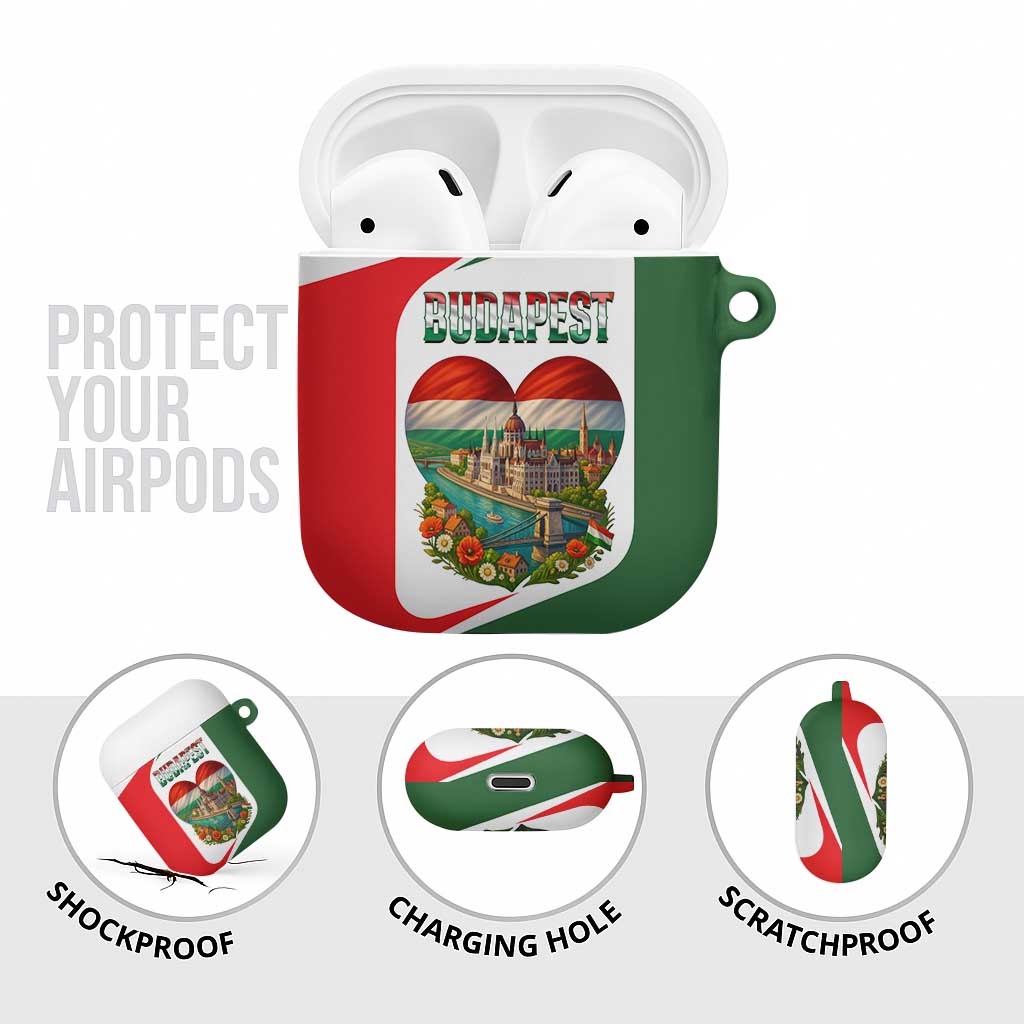 Hungary AirPods Case with Budapest Heart Illustration Design and Crown Emblem - Wonder Print Shop