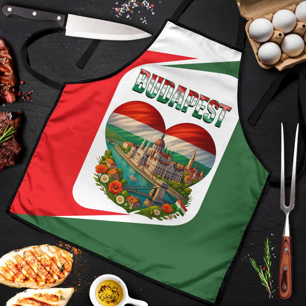 Hungary Apron with Budapest Heart Illustration Design and Crown Emblem - Wonder Print Shop