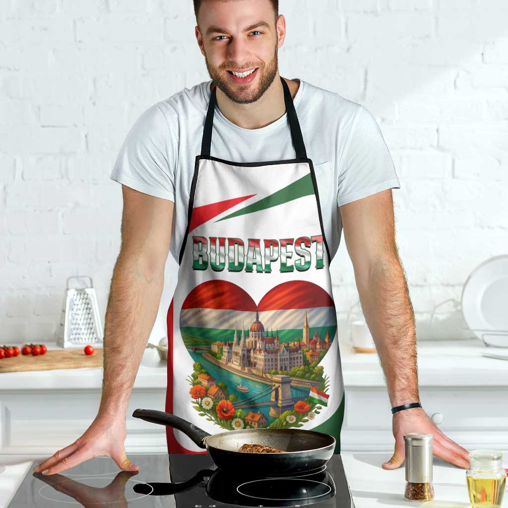 Hungary Apron with Budapest Heart Illustration Design and Crown Emblem - Wonder Print Shop