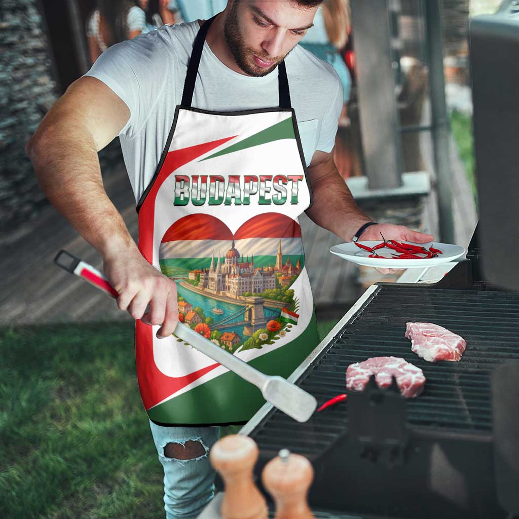Hungary Apron with Budapest Heart Illustration Design and Crown Emblem - Wonder Print Shop