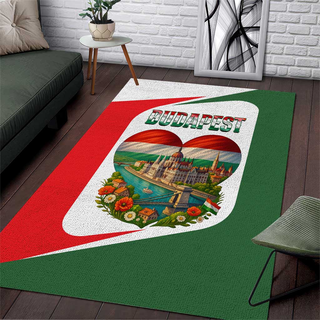 Hungary Area Rug with Budapest Heart Illustration Design and Crown Emblem - Wonder Print Shop