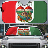 Hungary Auto Sun Shade with Budapest Heart Illustration Design and Crown Emblem - Wonder Print Shop