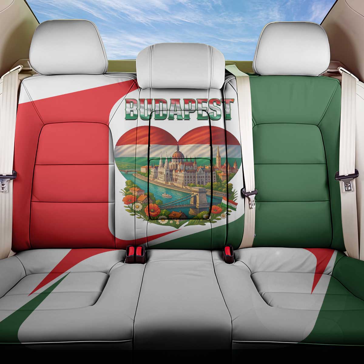 Hungary Back Car Seat Cover with Budapest Heart Illustration Design and Crown Emblem - Wonder Print Shop