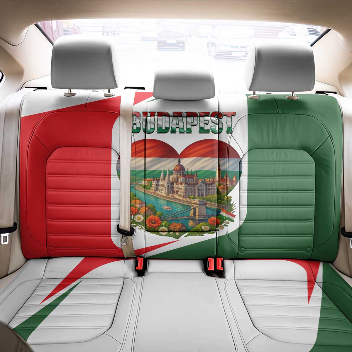 Hungary Back Car Seat Cover with Budapest Heart Illustration Design and Crown Emblem - Wonder Print Shop