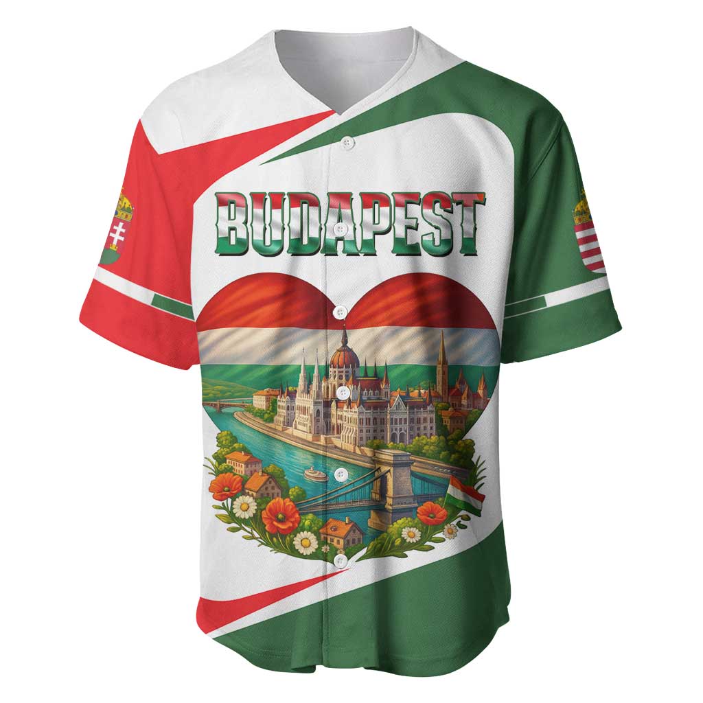 Hungary Baseball Jersey with Budapest Heart Illustration Design and Crown Emblem - Wonder Print Shop