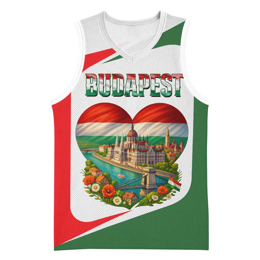 Hungary Basketball Jersey with Budapest Heart Illustration Design and Crown Emblem - Wonder Print Shop