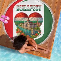 Hungary Beach Blanket with Budapest Heart Illustration Design and Crown Emblem - Wonder Print Shop