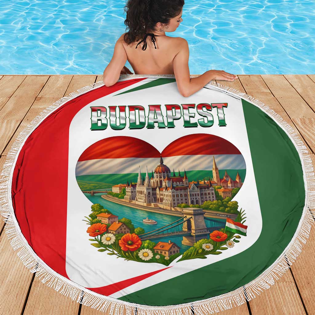Hungary Beach Blanket with Budapest Heart Illustration Design and Crown Emblem - Wonder Print Shop