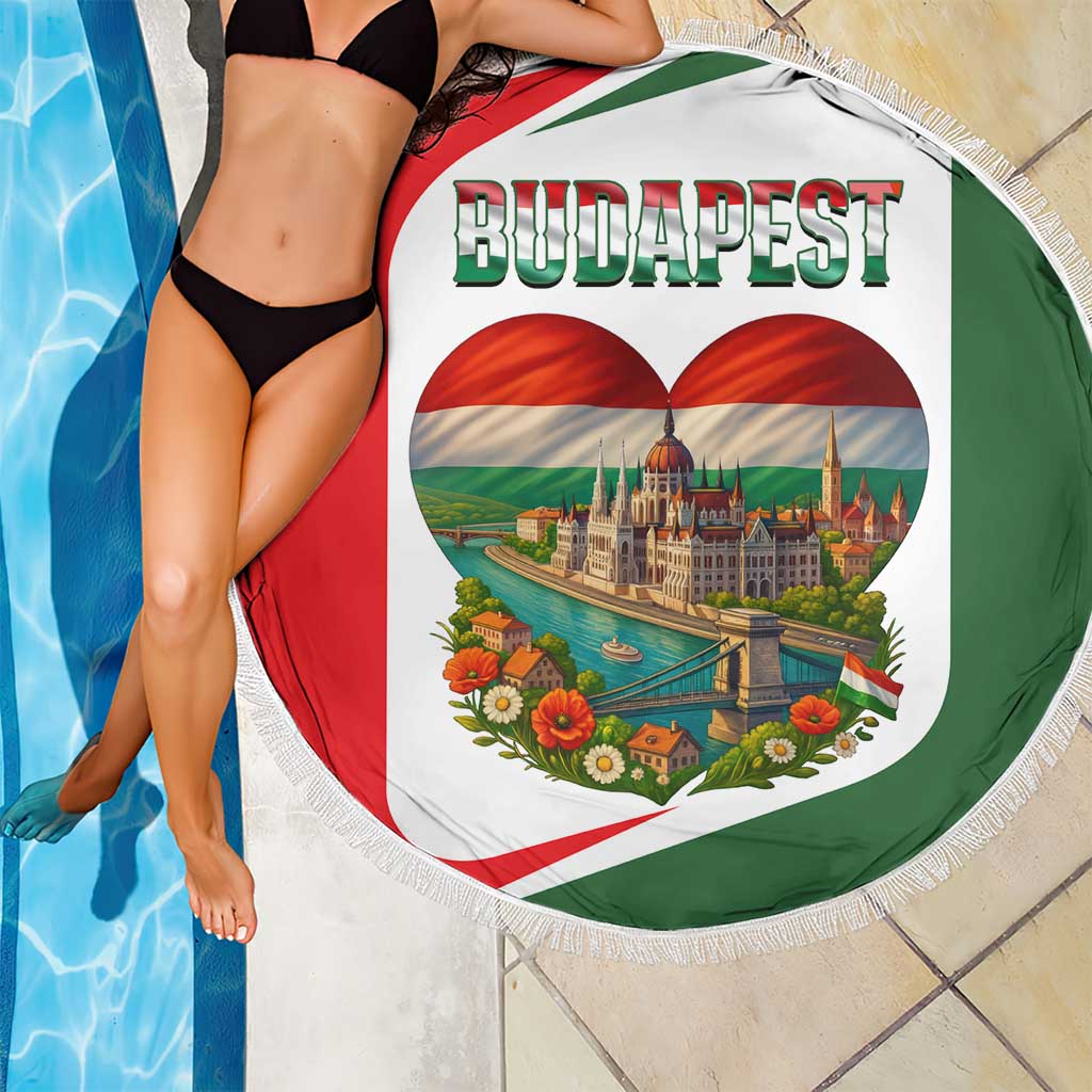 Hungary Beach Blanket with Budapest Heart Illustration Design and Crown Emblem - Wonder Print Shop