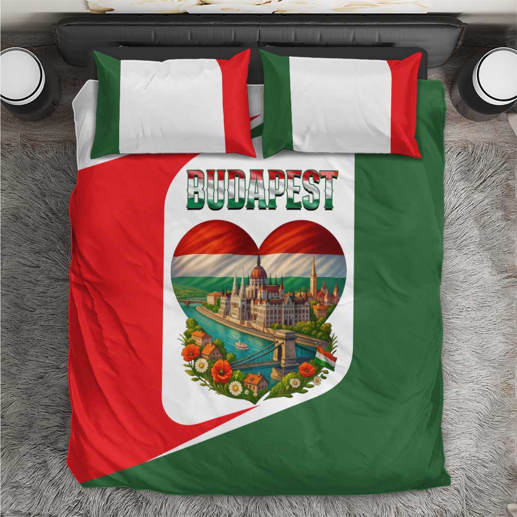 Hungary Bedding Set with Budapest Heart Illustration Design and Crown Emblem - Wonder Print Shop