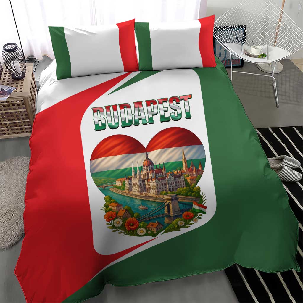 Hungary Bedding Set with Budapest Heart Illustration Design and Crown Emblem - Wonder Print Shop