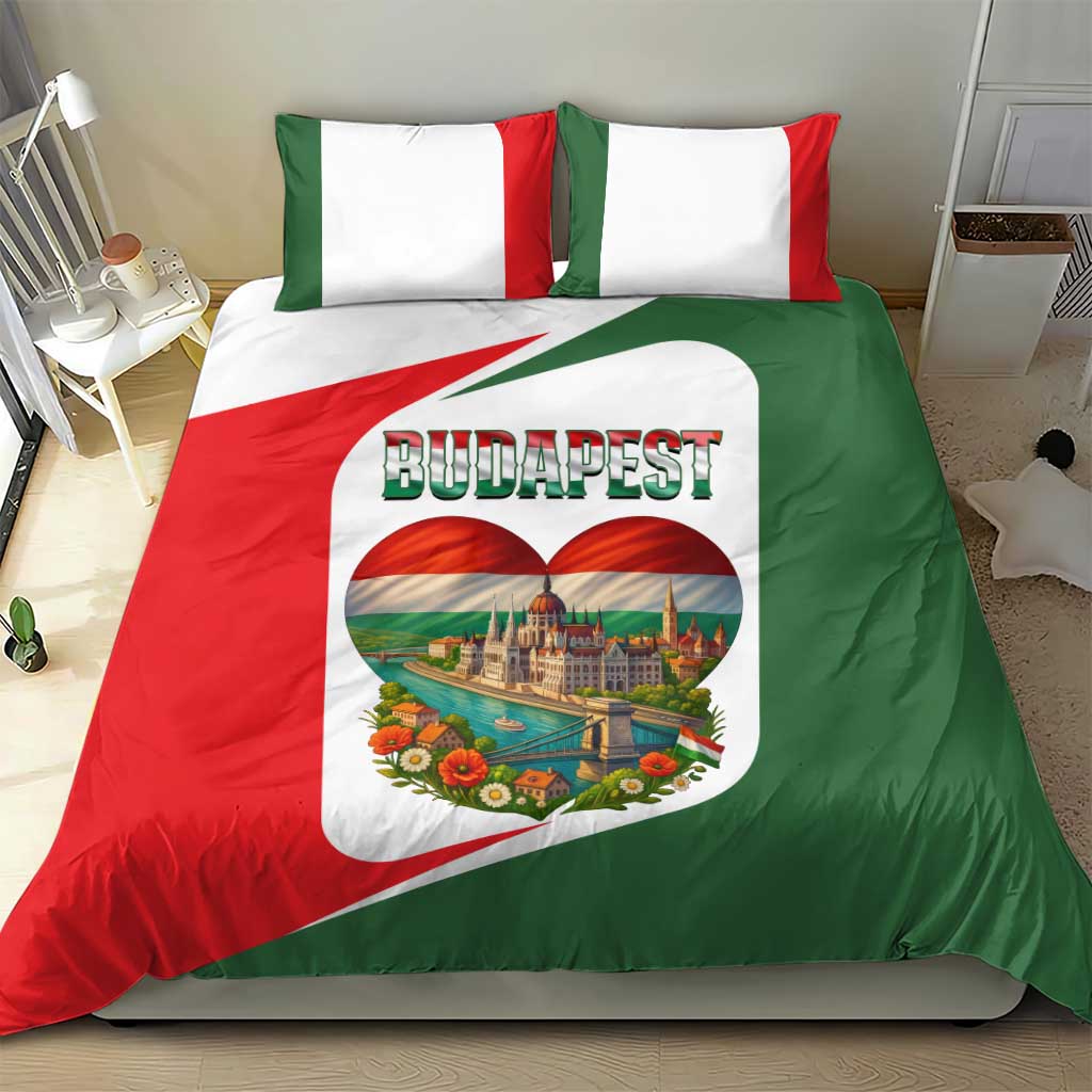 Hungary Bedding Set with Budapest Heart Illustration Design and Crown Emblem - Wonder Print Shop