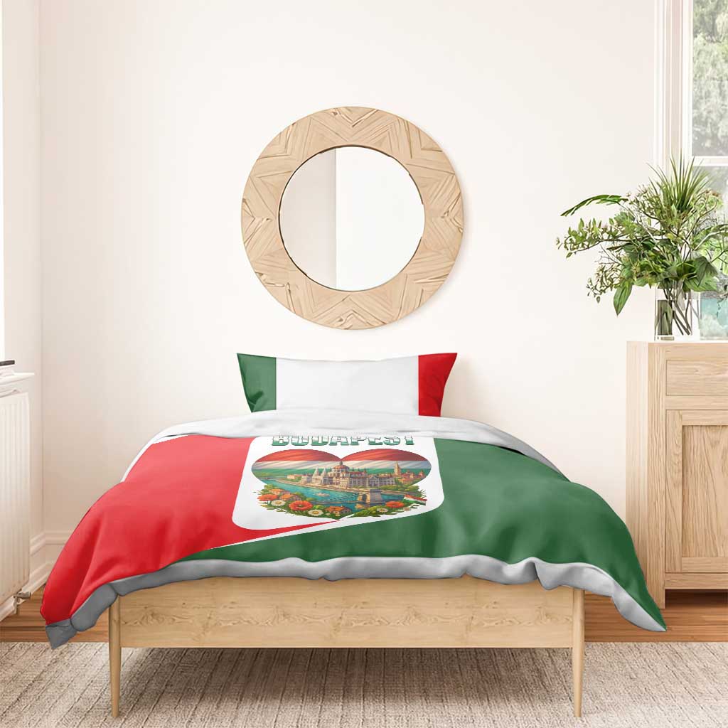 Hungary Bedding Set with Budapest Heart Illustration Design and Crown Emblem - Wonder Print Shop