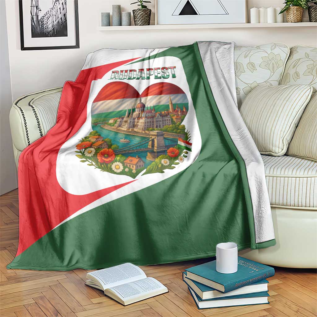 Hungary Blanket with Budapest Heart Illustration Design and Crown Emblem - Wonder Print Shop