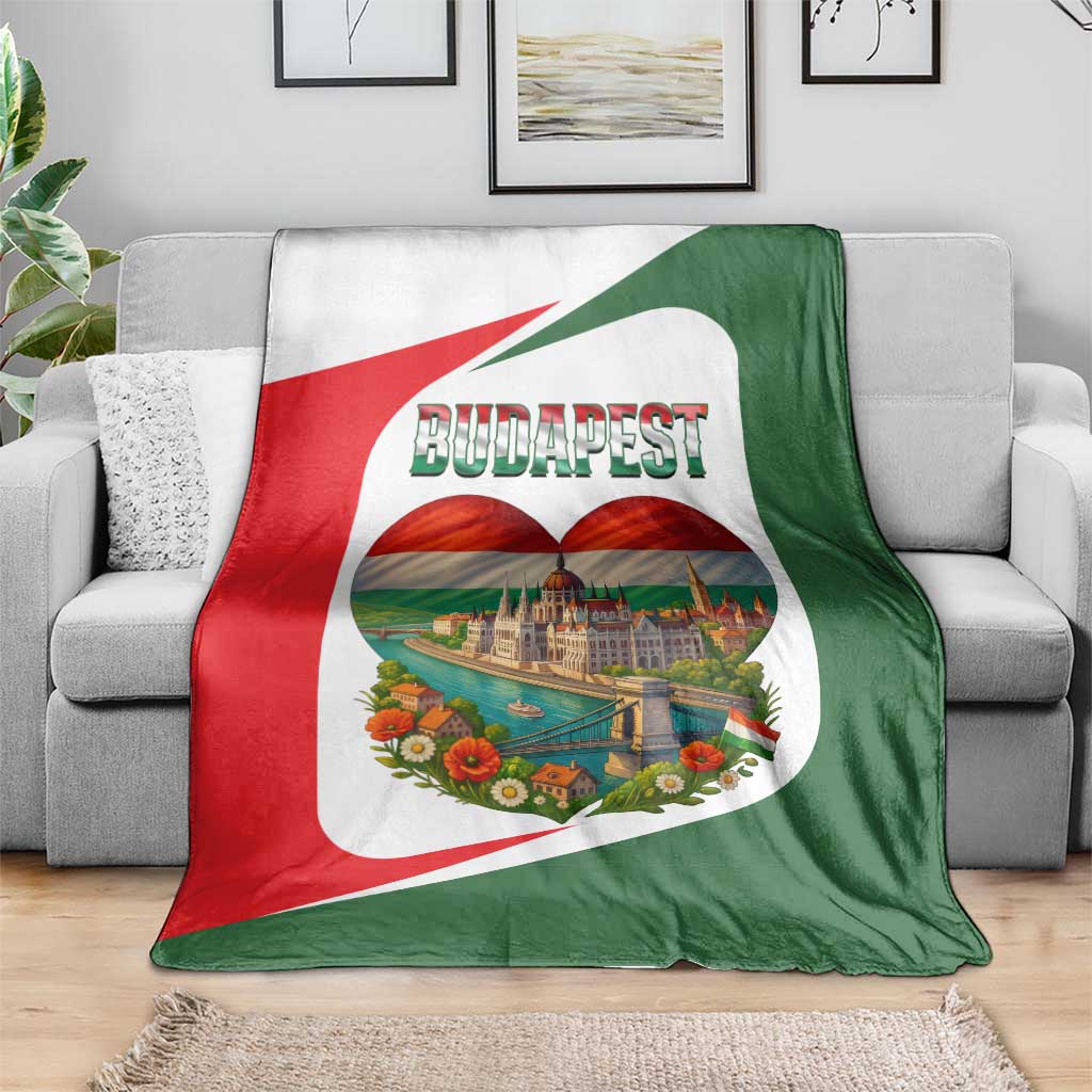 Hungary Blanket with Budapest Heart Illustration Design and Crown Emblem - Wonder Print Shop