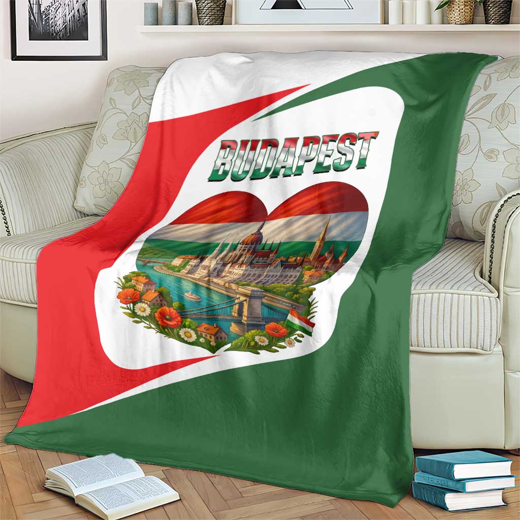 Hungary Blanket with Budapest Heart Illustration Design and Crown Emblem - Wonder Print Shop
