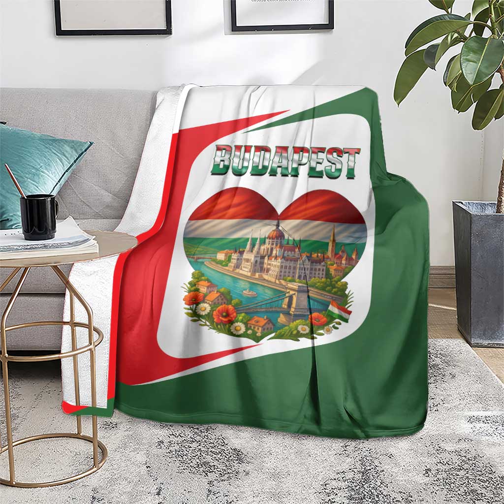 Hungary Blanket with Budapest Heart Illustration Design and Crown Emblem - Wonder Print Shop