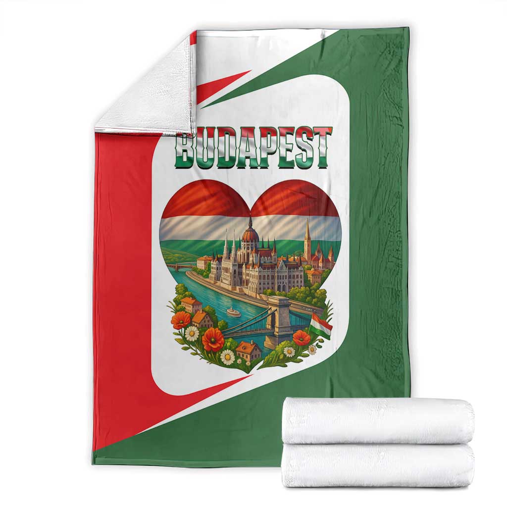 Hungary Blanket with Budapest Heart Illustration Design and Crown Emblem - Wonder Print Shop