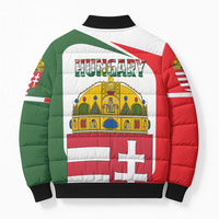 Hungary Bomber Puffer Jacket with Budapest Heart Illustration Design and Crown Emblem - Wonder Print Shop