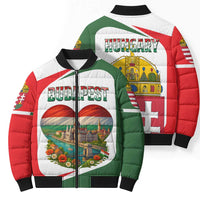 Hungary Bomber Puffer Jacket with Budapest Heart Illustration Design and Crown Emblem - Wonder Print Shop