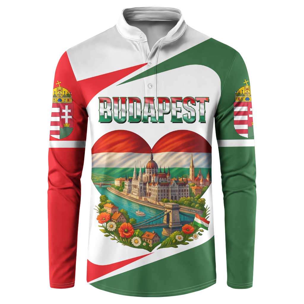 Hungary Button Sweatshirt with Budapest Heart Illustration Design and Crown Emblem - Wonder Print Shop