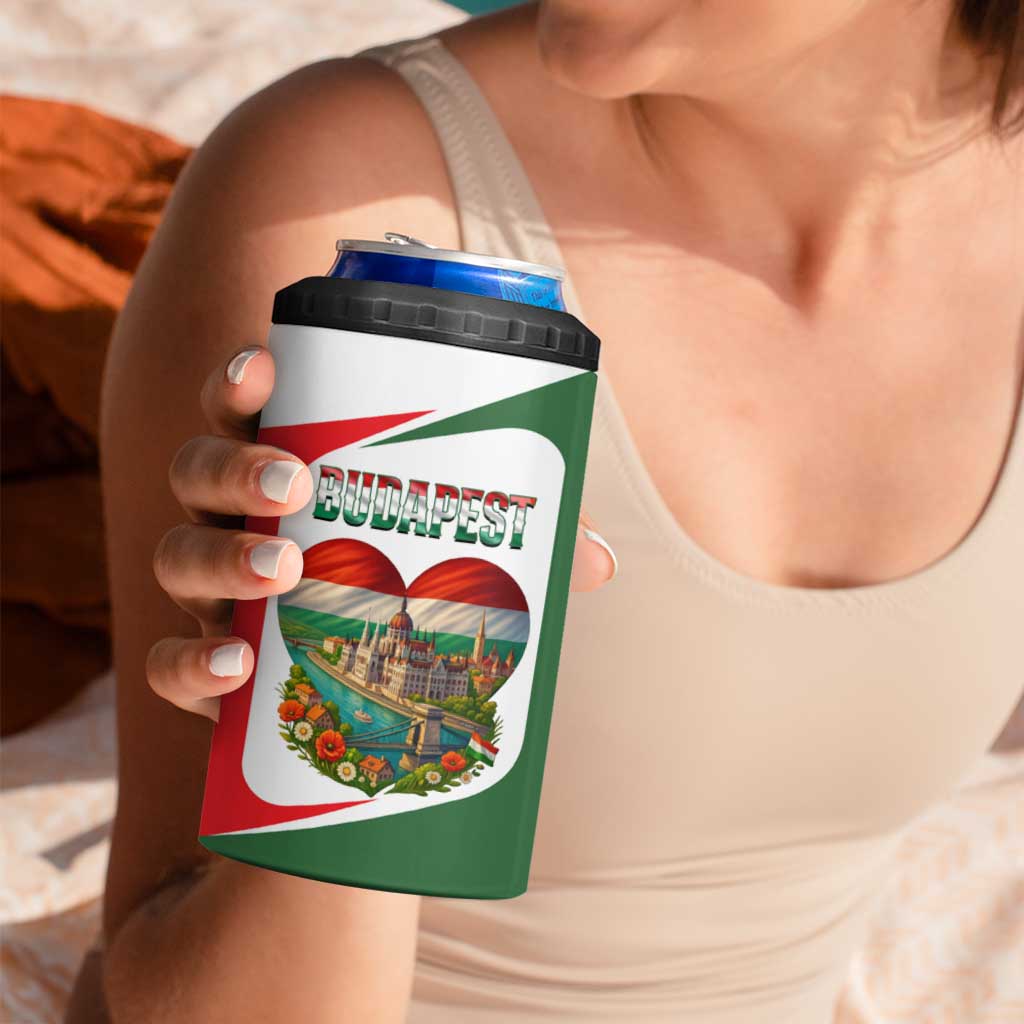 Hungary 4 in 1 Can Cooler Tumbler with Budapest Heart Illustration Design and Crown Emblem - Wonder Print Shop