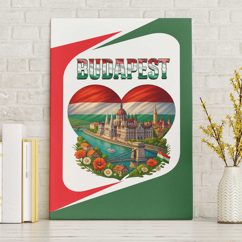 Hungary Canvas Wall Art with Budapest Heart Illustration Design and Crown Emblem - Wonder Print Shop