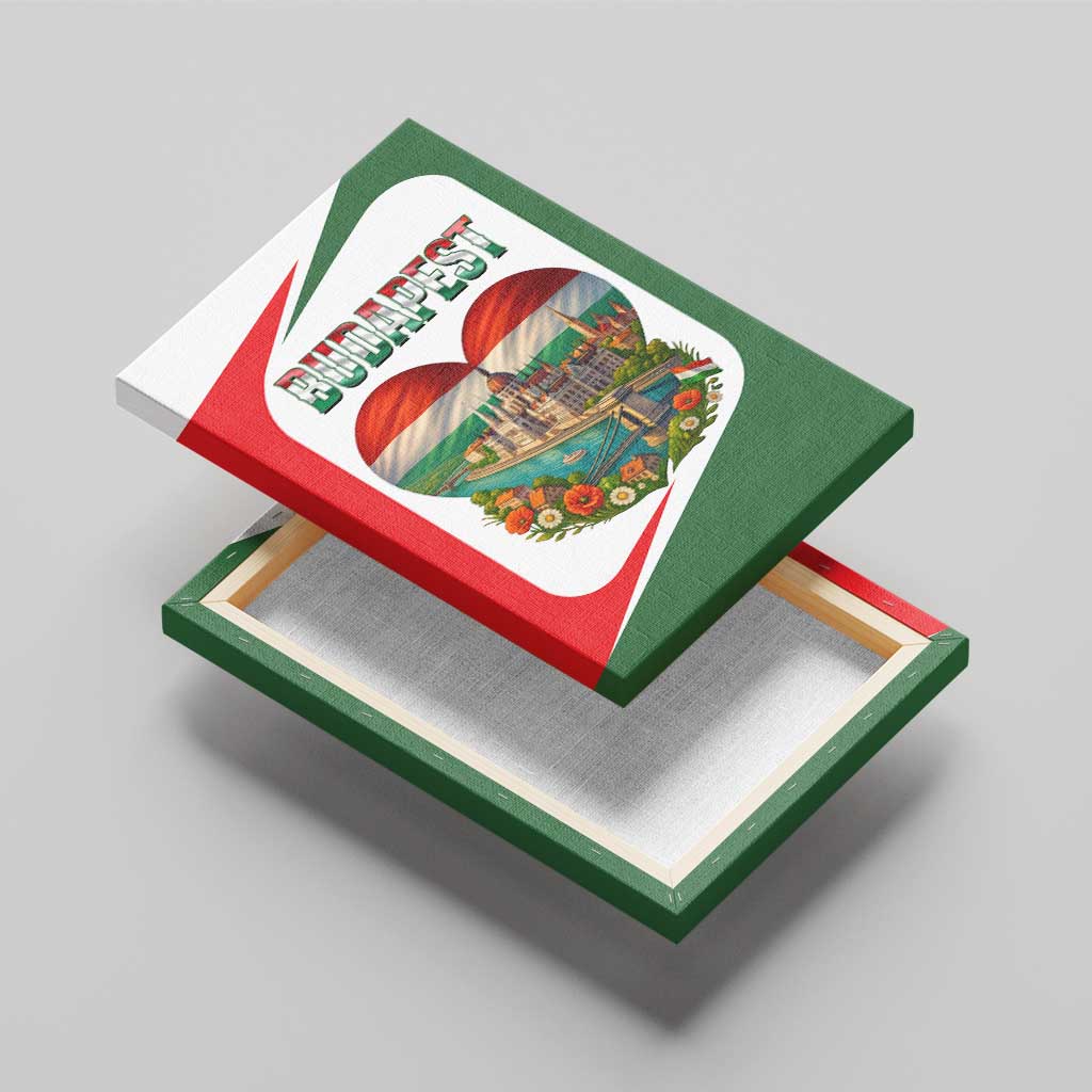 Hungary Canvas Wall Art with Budapest Heart Illustration Design and Crown Emblem - Wonder Print Shop