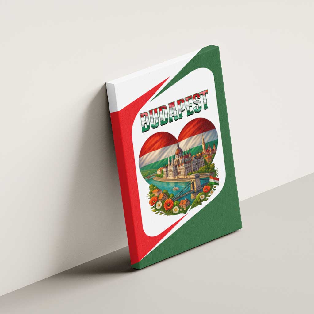 Hungary Canvas Wall Art with Budapest Heart Illustration Design and Crown Emblem - Wonder Print Shop
