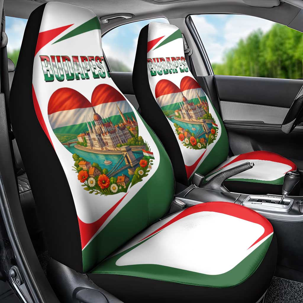 Hungary Car Seat Cover with Budapest Heart Illustration Design and Crown Emblem - Wonder Print Shop