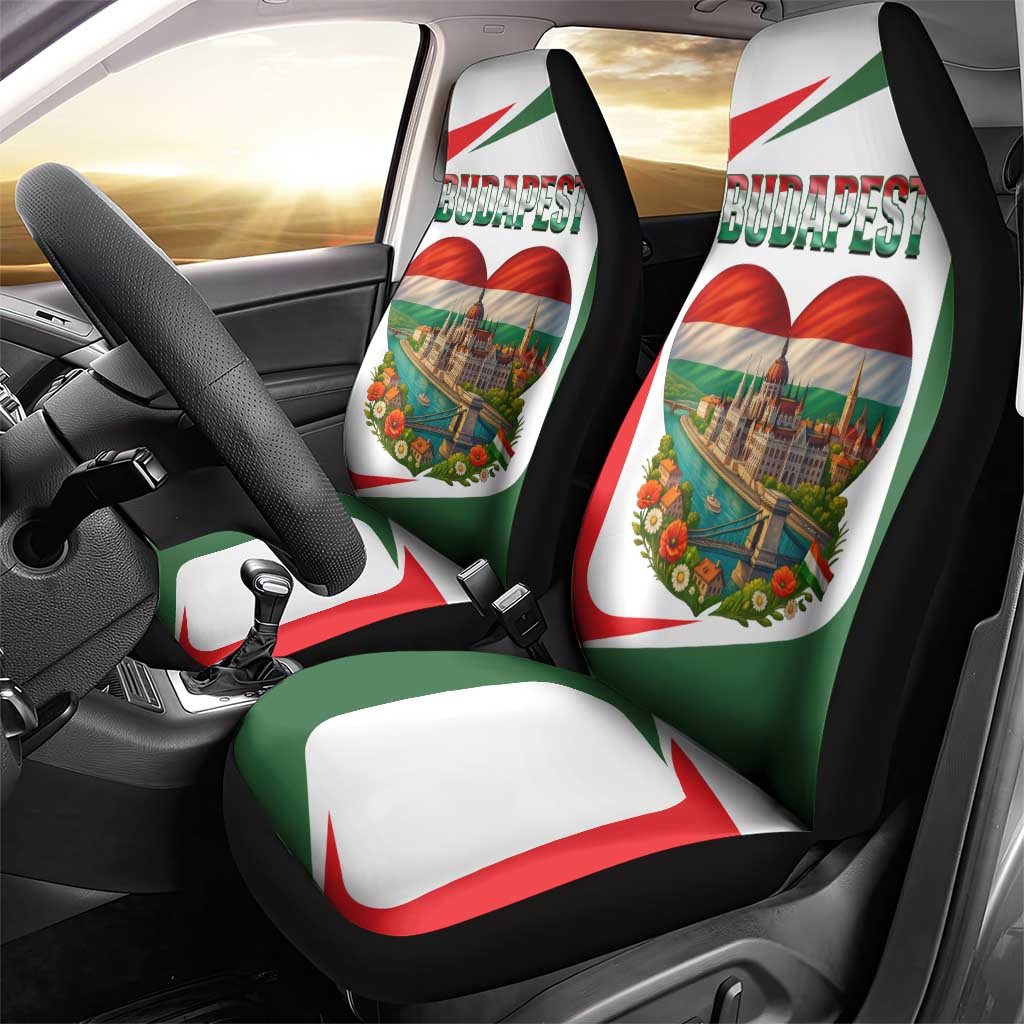 Hungary Car Seat Cover with Budapest Heart Illustration Design and Crown Emblem - Wonder Print Shop