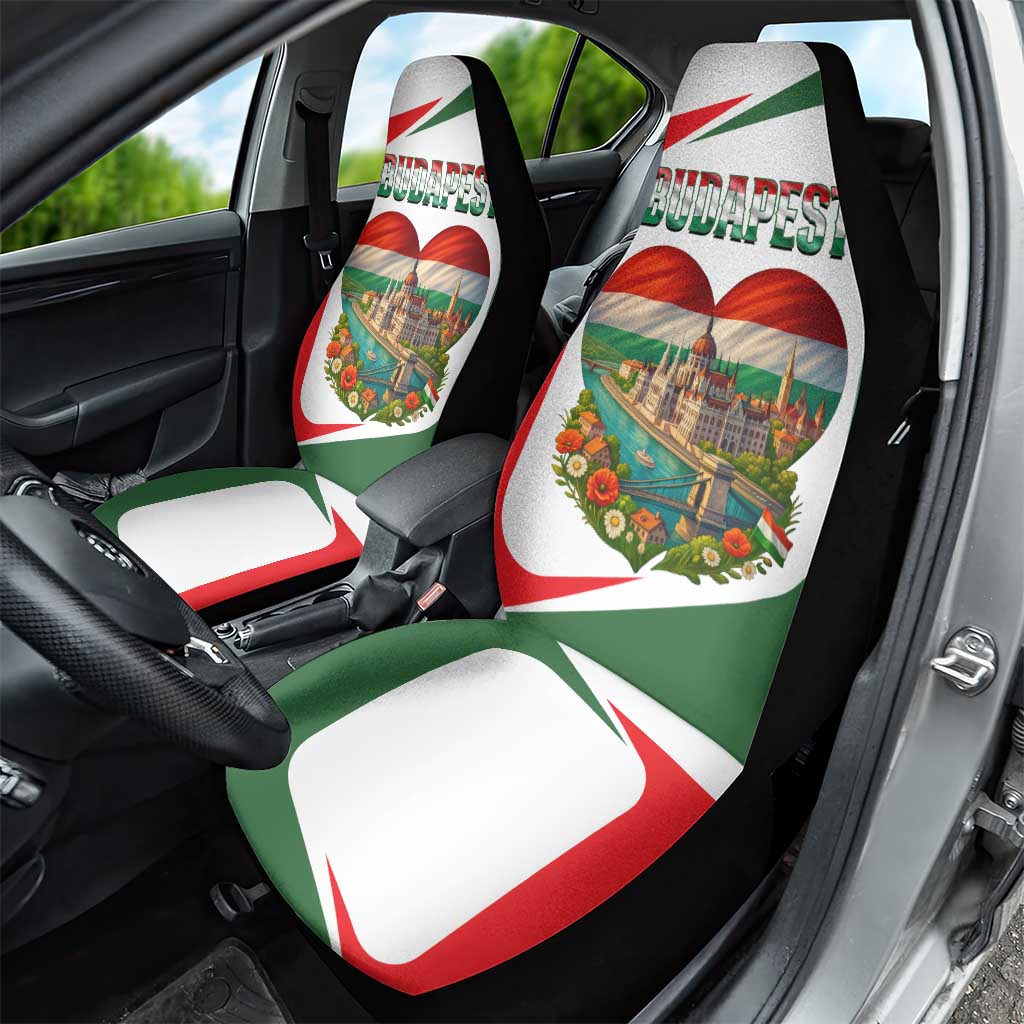Hungary Car Seat Cover with Budapest Heart Illustration Design and Crown Emblem - Wonder Print Shop